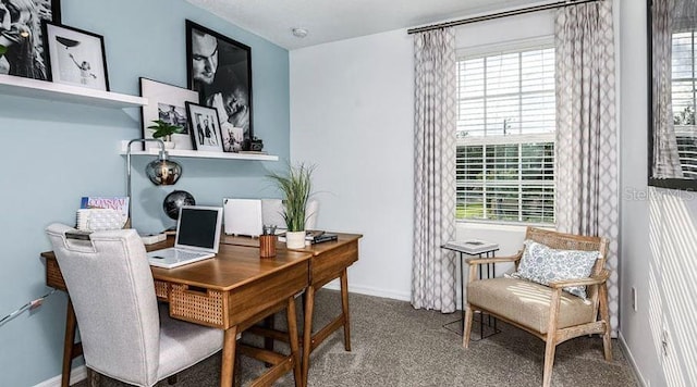 office area with baseboards and carpet