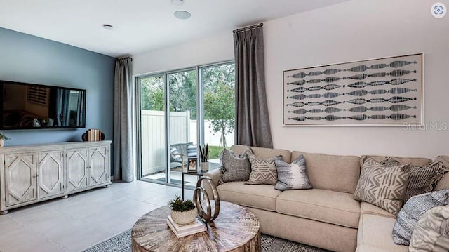 living room featuring light tile patterned floors