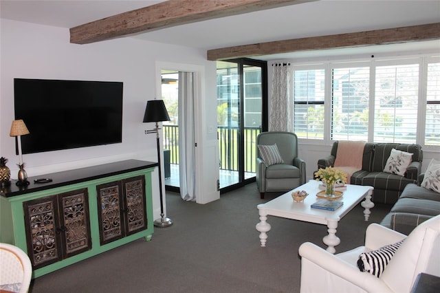 979 E Gulf Dr Unit D402, Sanibel, FL 33957 - carpeted living room with beamed ceiling