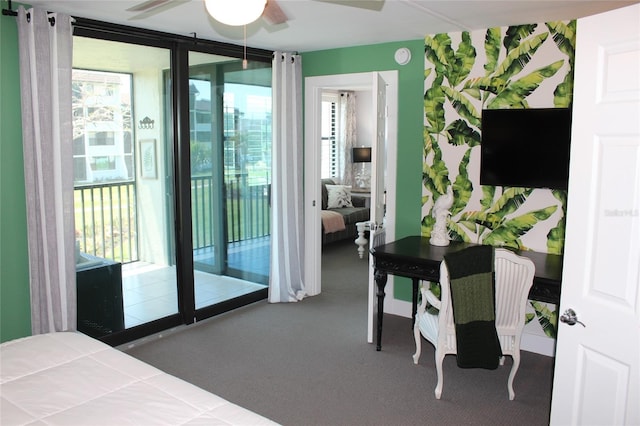979 E Gulf Dr Unit D402, Sanibel, FL 33957 - carpeted bedroom featuring ceiling fan and access to exterior
