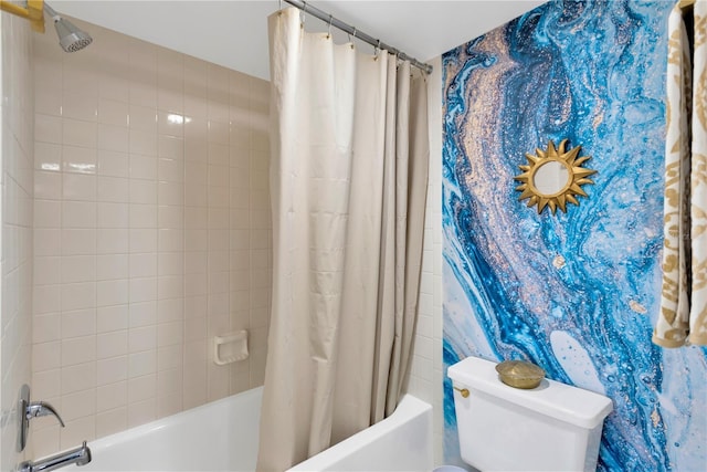 bathroom with toilet and shower / bath combo