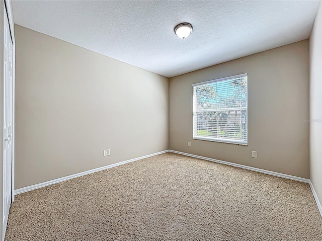 carpeted spare room with baseboards and a textured ceiling