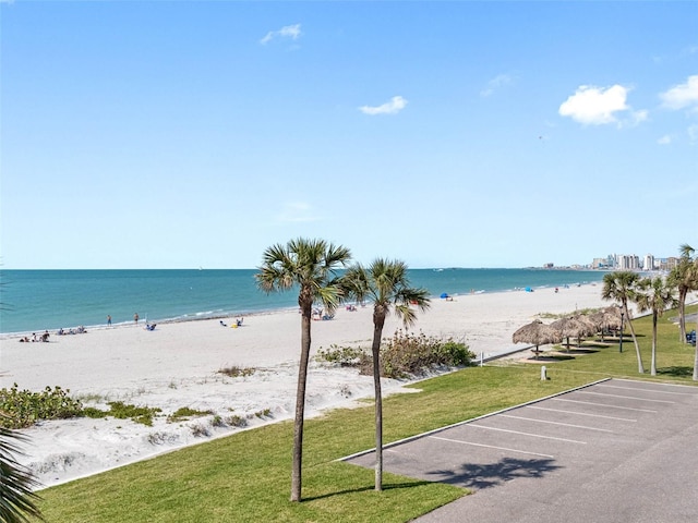 property view of water featuring a beach view