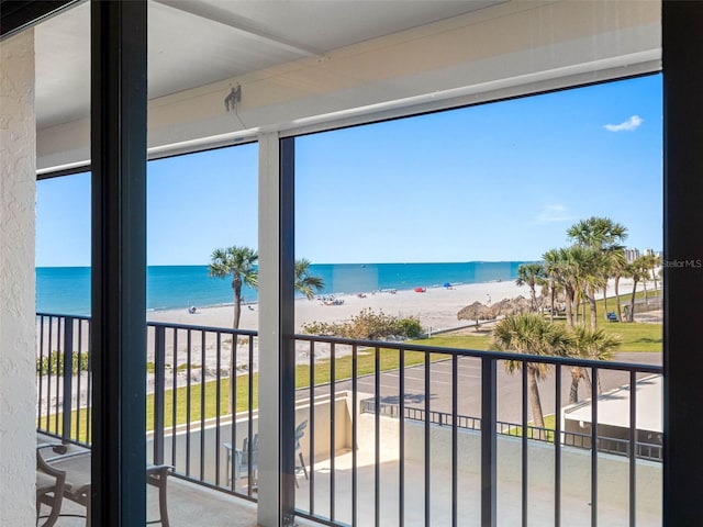 exterior space featuring a view of the beach