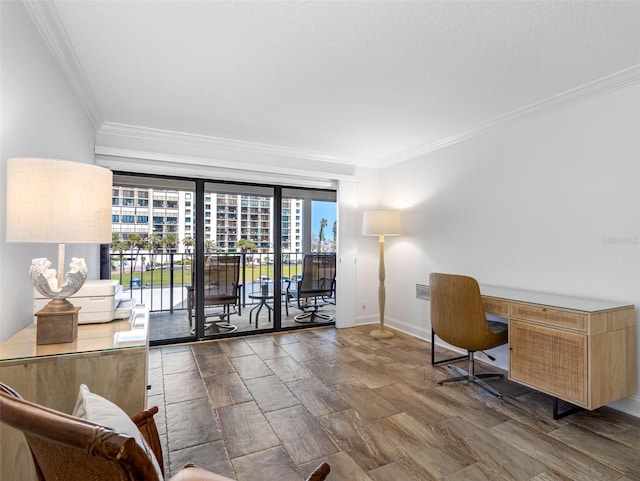 office with baseboards and ornamental molding