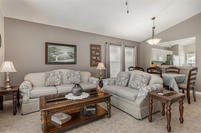 living area featuring vaulted ceiling