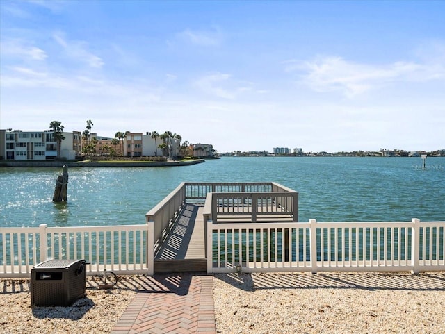 view of dock with a water view