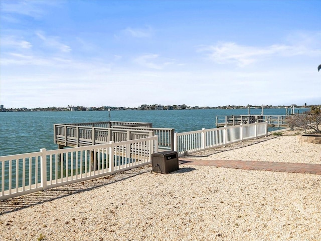 view of dock with a water view