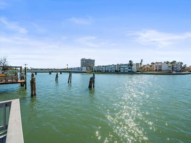 view of dock with a water view