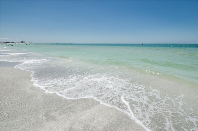 view of water feature with a beach view