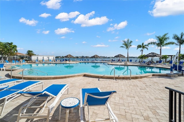 pool featuring a patio area