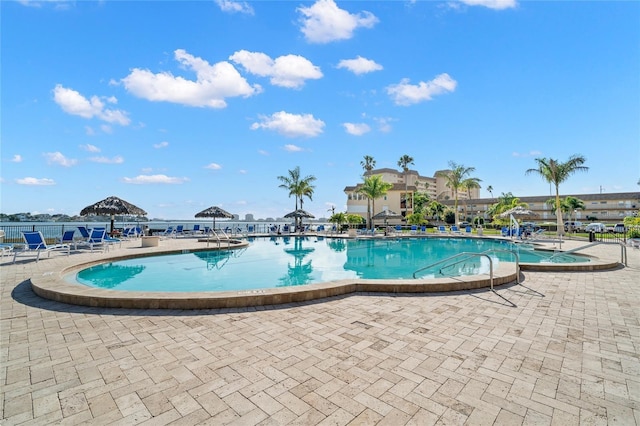 community pool with a patio