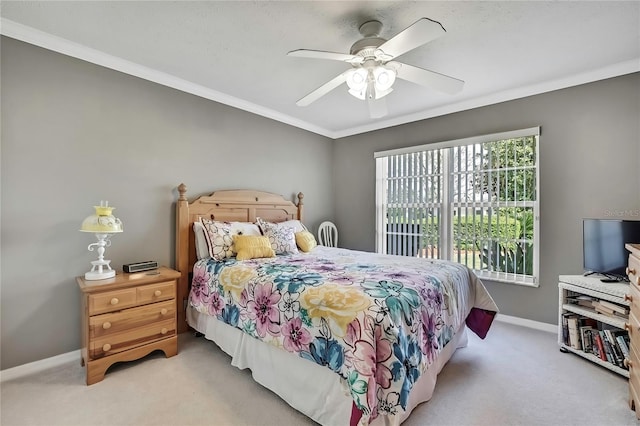 3943 W Fieldwood Ct, Lecanto, FL 34461 - carpeted bedroom featuring crown molding, baseboards, and a ceiling fan