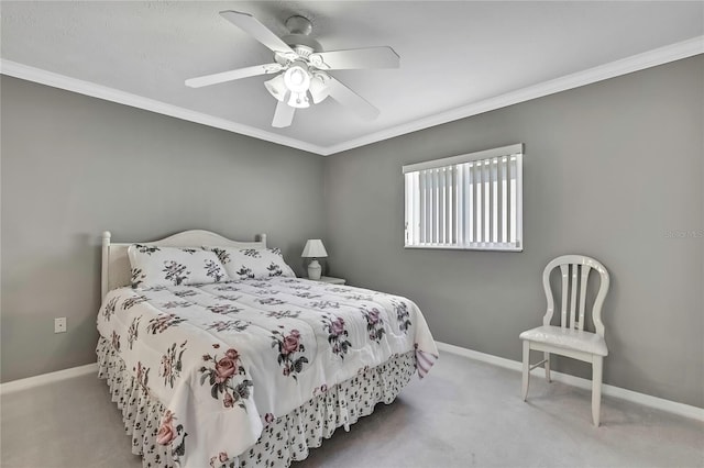 3943 W Fieldwood Ct, Lecanto, FL 34461 - bedroom with baseboards, carpet floors, ornamental molding, and ceiling fan