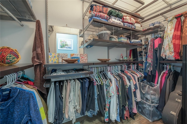 walk in closet with wood finished floors