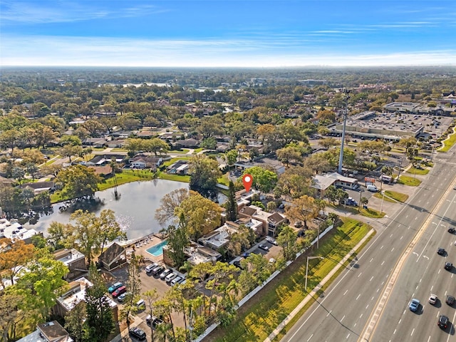 aerial view featuring a water view