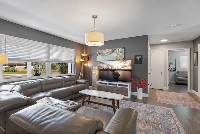 living room featuring baseboards and wood finished floors