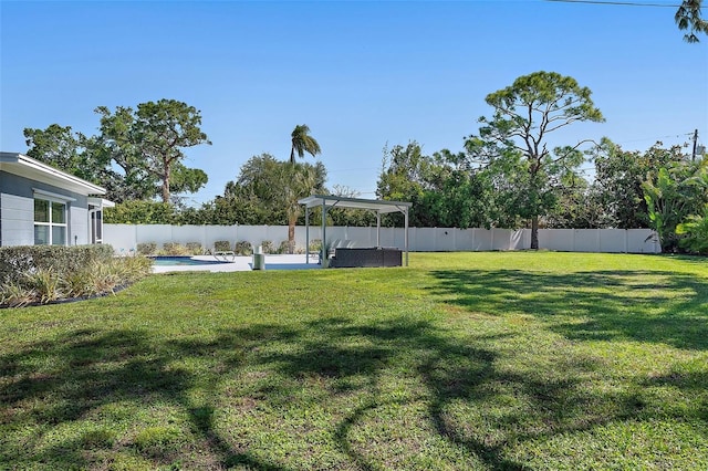 view of yard with a fenced backyard and a fenced in pool