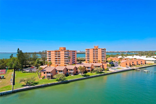 aerial view featuring a water view