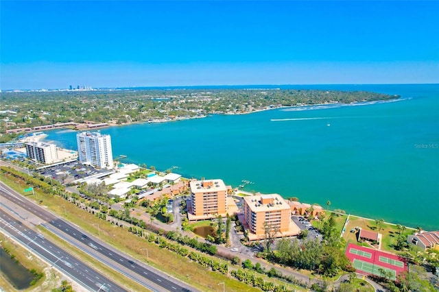 bird's eye view with a view of city and a water view