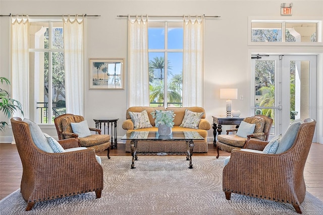 living room featuring a healthy amount of sunlight and wood finished floors