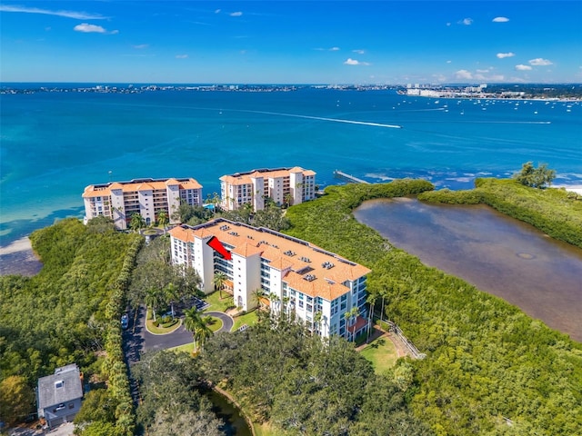 drone / aerial view featuring a water view