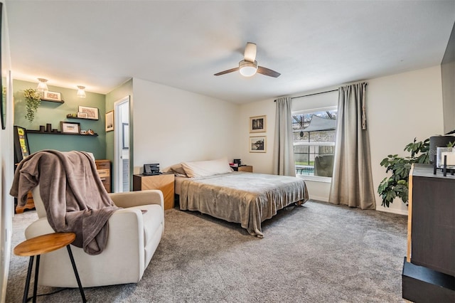 bedroom featuring carpet floors and ceiling fan