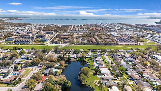 aerial view featuring a water view