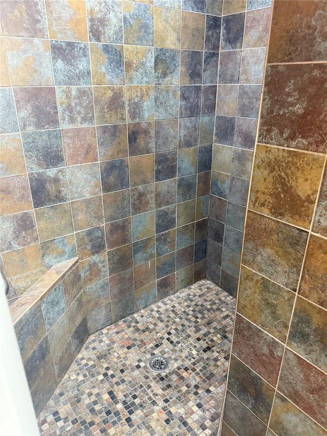 bathroom with a tile shower