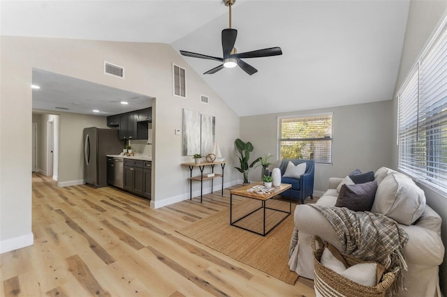 living area featuring plenty of natural light, light wood-style floors, and visible vents