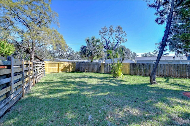 view of yard with a fenced backyard