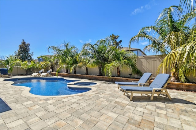 view of pool with a patio, a fenced backyard, and a fenced in pool