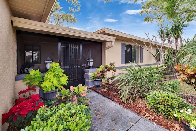 property entrance featuring stucco siding