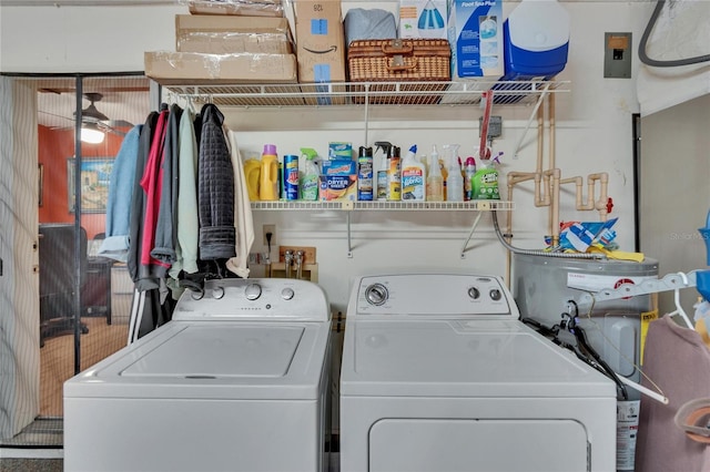 washroom with laundry area and washing machine and clothes dryer