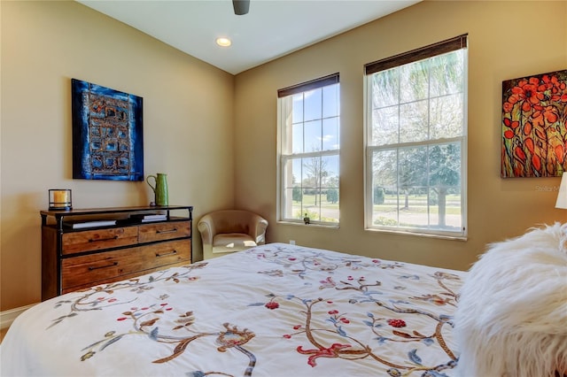 bedroom featuring recessed lighting and ceiling fan