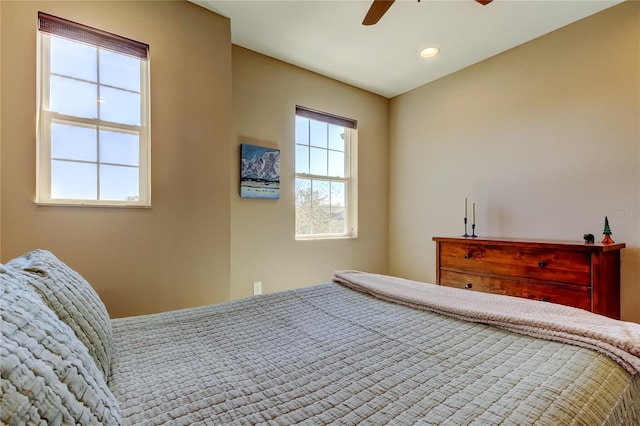 bedroom featuring recessed lighting and ceiling fan