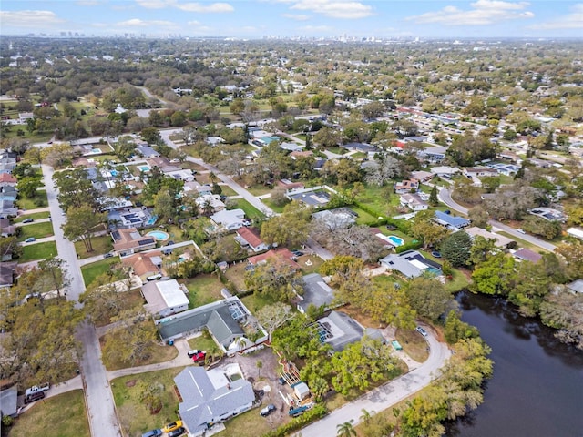 aerial view featuring a water view and a residential view