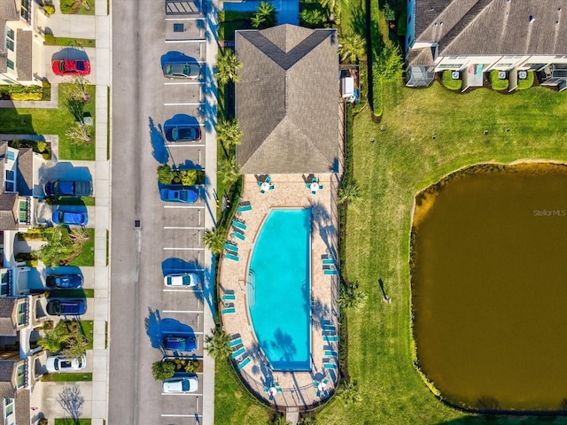 bird's eye view featuring a water view