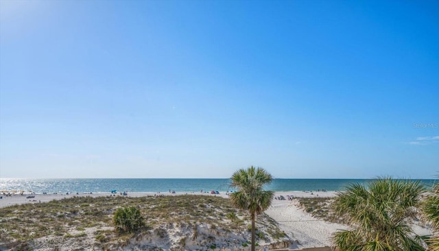 property view of water featuring a beach view