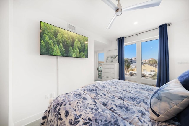 bedroom with visible vents and ceiling fan