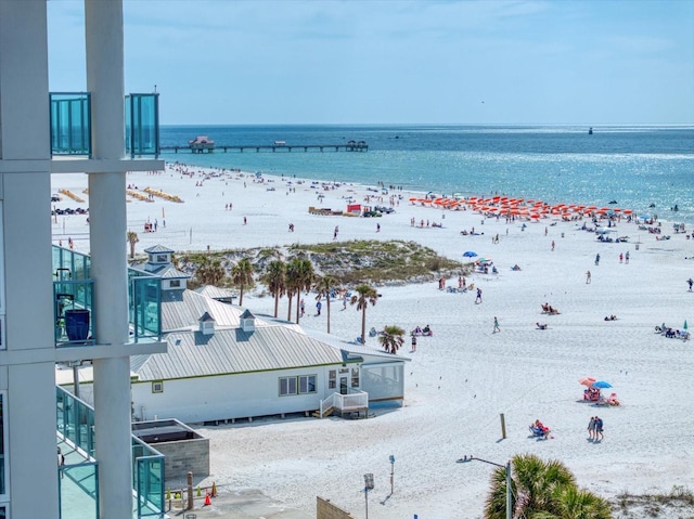 property view of water featuring a beach view