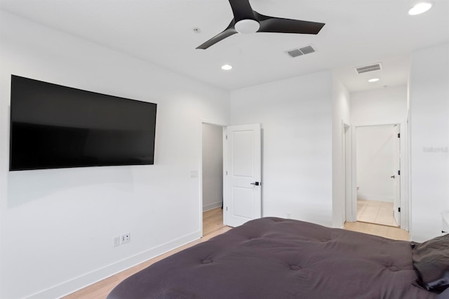 unfurnished bedroom with recessed lighting, visible vents, baseboards, and wood finished floors