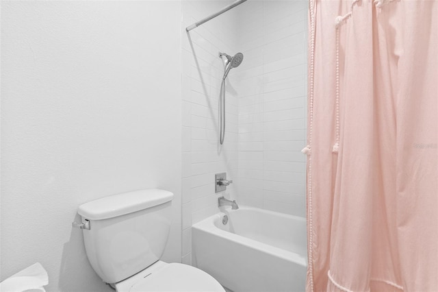 full bath with toilet and shower / bath combination with curtain