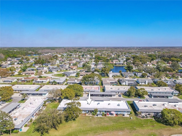 aerial view featuring a residential view and a water view