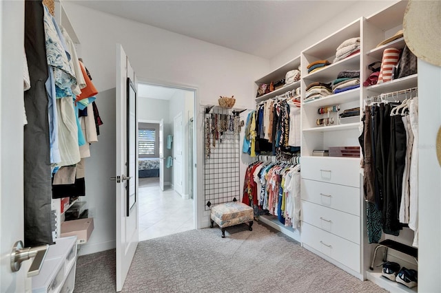 walk in closet with carpet flooring