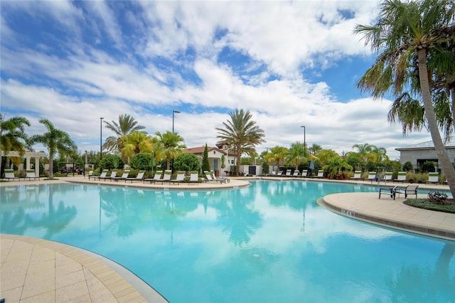 pool with a patio