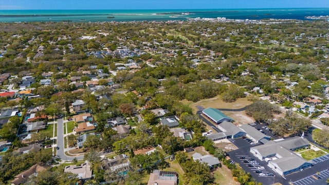 aerial view featuring a residential view and a water view