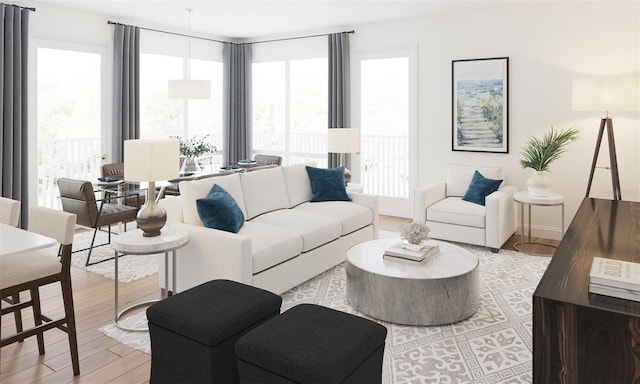 living room with light wood-type flooring