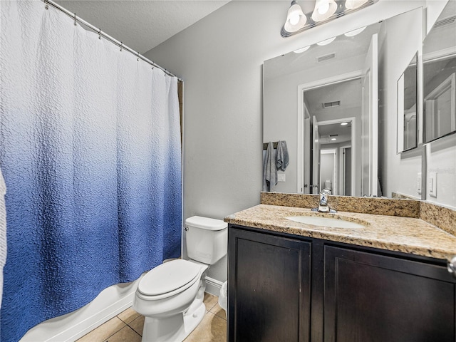 full bath featuring tile patterned flooring, toilet, vanity, and visible vents