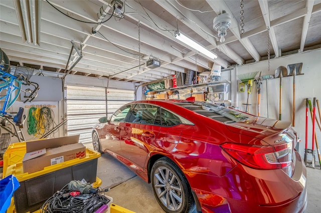 garage with a garage door opener